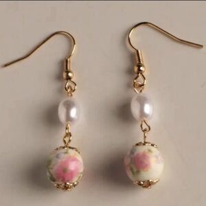 flower pearl drop earrings H134